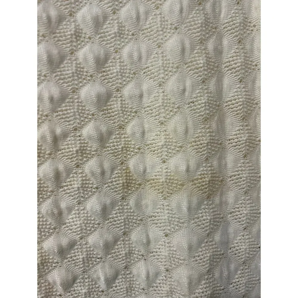 Vintage 1970s Baby Blanket Styled by Allegheny Ivory Popcorn Knit USA FLAW